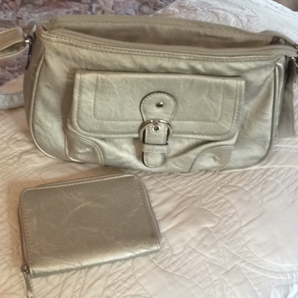 Metallic Champagne Silver Purse Adjustable